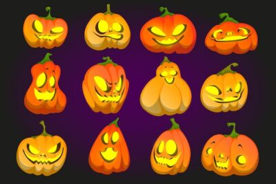 Free Vector | Halloween pumpkin funny faces, jack-o-lanterns set
