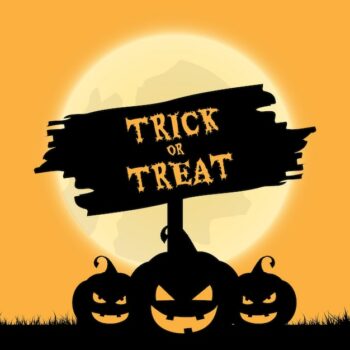 Free Vector | Halloween trick or treat background with spooky jack o lanterns