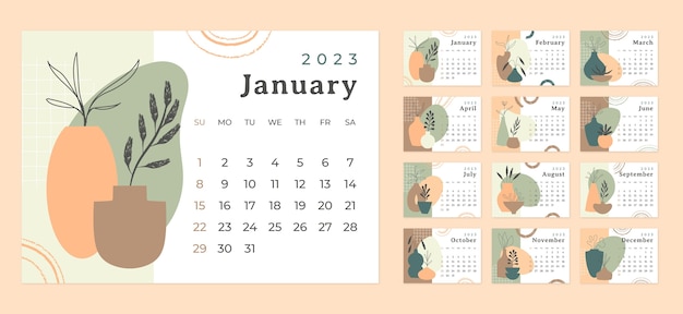 Free Vector | Hand drawn annual calendar template