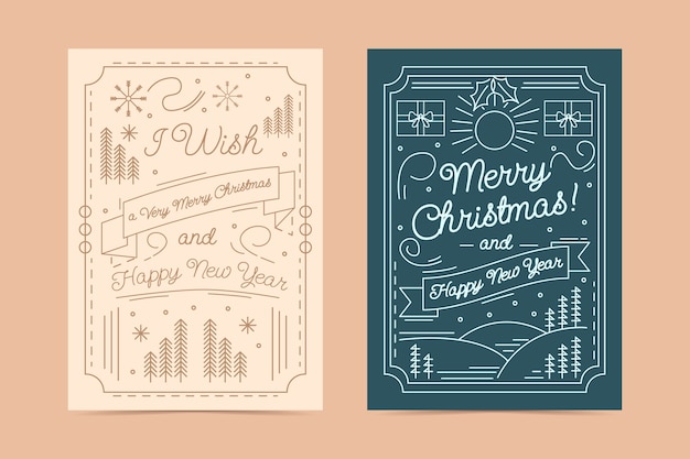 Free Vector | Hand drawn christmas line art cards set