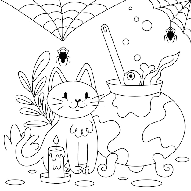 Free Vector | Hand drawn coloring page illustration for halloween celebration