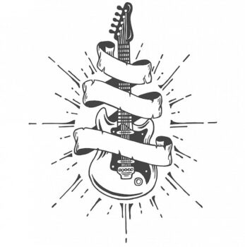 Free Vector | Hand drawn electric guitar with ribbon and text. heavy metal style.