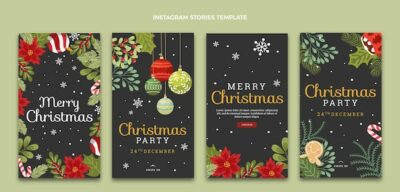 Free Vector | Hand drawn flat christmas instagram stories collection