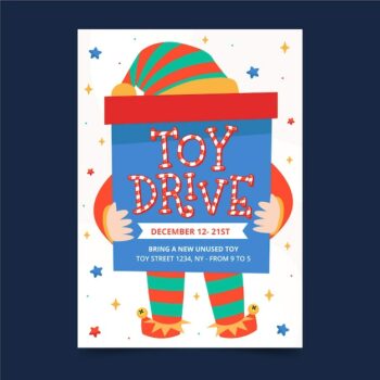Free Vector | Hand drawn flat christmas toy drive poster template