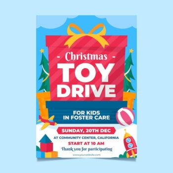 Free Vector | Hand drawn flat christmas toy drive vertical poster template