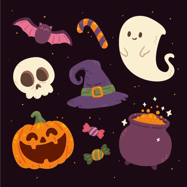 Free Vector | Hand drawn flat halloween elements collection