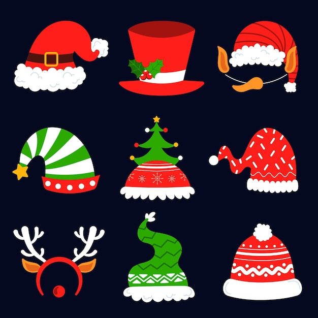 Free Vector | Hand drawn flat santa's hat collection