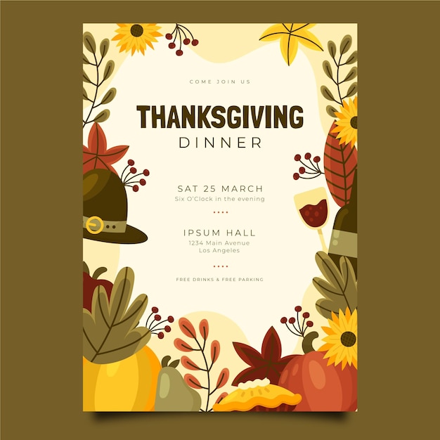 Free Vector | Hand drawn flat thanksgiving vertical poster template