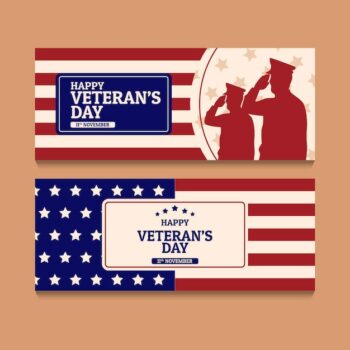 Free Vector | Hand drawn flat veteran's day horizontal banners set