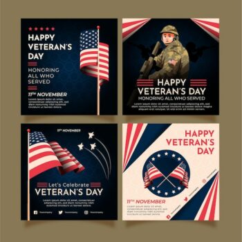 Free Vector | Hand drawn flat veteran's day instagram posts collection