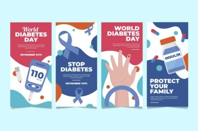 Free Vector | Hand drawn flat world diabetes day instagram stories collection