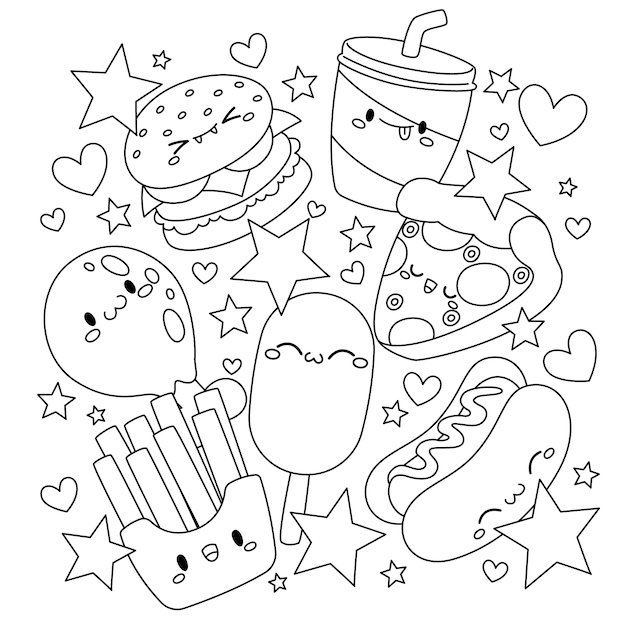 Free Vector | Hand drawn food coloring book illustration