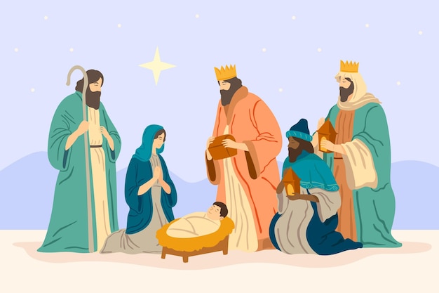 Free Vector | Hand drawn nativity scene illustration