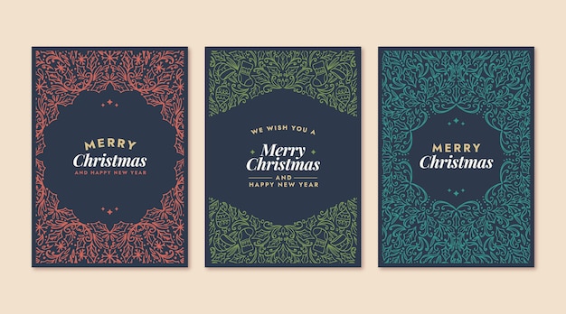 Free Vector | Hand drawn ornamental christmas cards collection