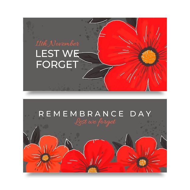 Free Vector | Hand drawn remembrance day horizontal banners set