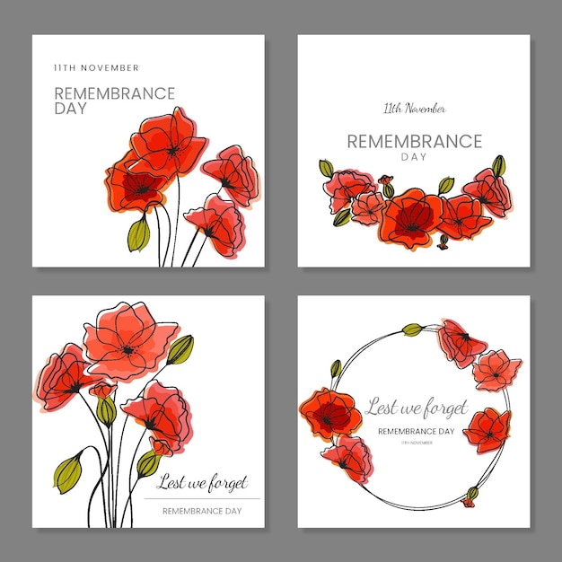 Free Vector | Hand drawn remembrance day instagram posts collection