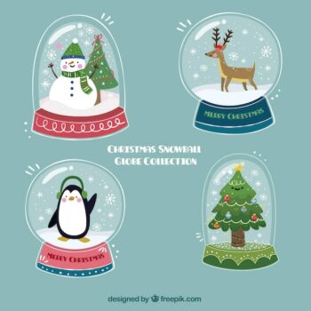 Free Vector | Hand drawn snowglobes with christmas characters