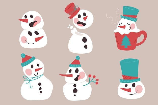 Free Vector | Hand drawn snowman character collection