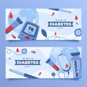 Free Vector | Hand drawn world diabetes day horizontal banners set