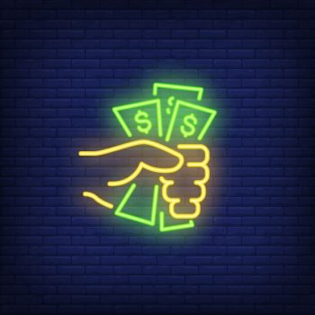 Free Vector | Hand holding dollar bills neon sign