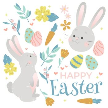 Free Vector | Happy easter greeting with drawn elements