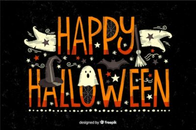 Free Vector | Happy halloween lettering on black background