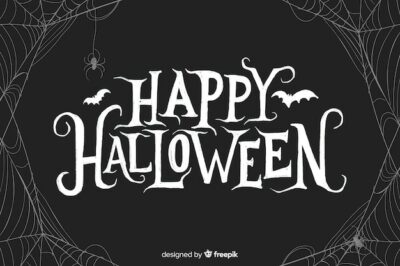 Free Vector | Happy halloween lettering with spiderweb