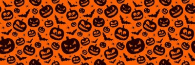 Free Vector | Happy halloween seamless pattern illustration with cute pumpkin and flying bats on orange background