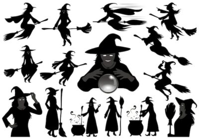 Free Vector | Happy halloween witch vector silhouette illustration set isolated on a white background.