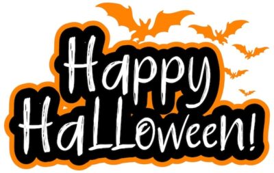 Free Vector | Happy halloween word logo with bats