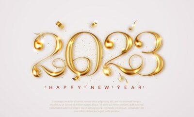 Free Vector | Happy new year elegant banner with falling confetti on bright background