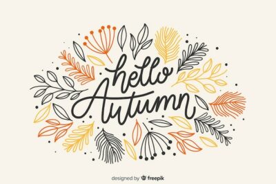 Free Vector | Hello autumn lettering background with leaves