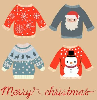 Free Vector | Holiday themed pattern of christmas sweaters with santa claus, snowman, snowflakes and elks.
