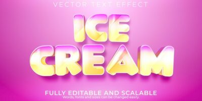 Free Vector | Ice cream text effect, editable soft and pink text style