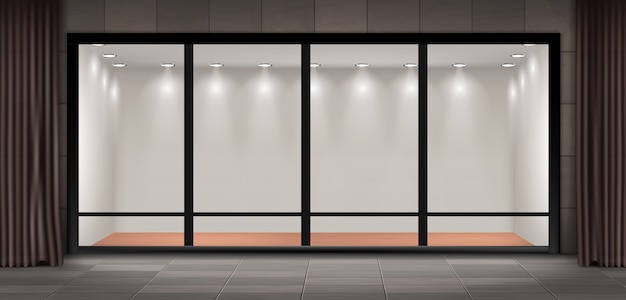 Free Vector | Illustration of storefront, glass illuminated showcase for presentations and museum exhibition