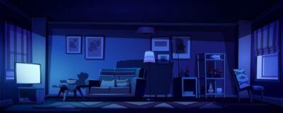 Free Vector | Interior of living room with tv at night