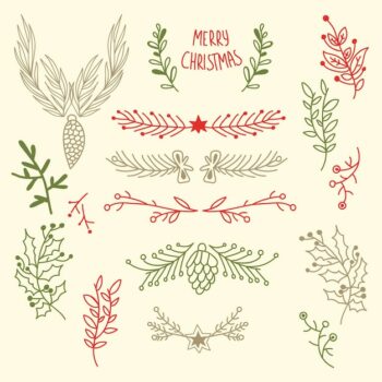 Free Vector | Light merry christmas floral with natural tree branches and cones in hand drawn style illustration