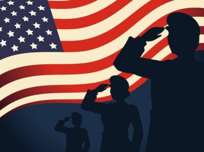 Free Vector | Memorial day saluting soldiers on american flag