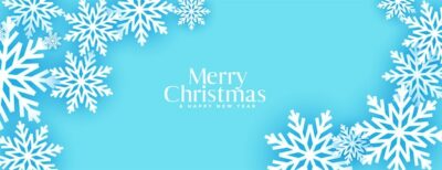 Free Vector | Merry christmas blue 3d snowflakes banner design