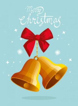 Free Vector | Merry christmas card with bells and bow ribbon