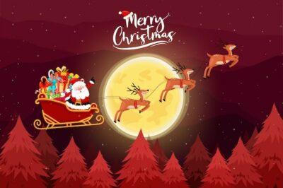 Free Vector | Merry christmas card with santa must ride a sleigh.