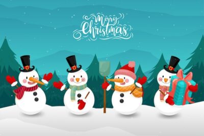 Free Vector | Merry christmas with happy snowman in winter