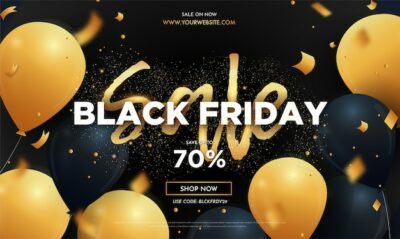 Free Vector | Modern black friday sale banner with realistic balloons and cute text