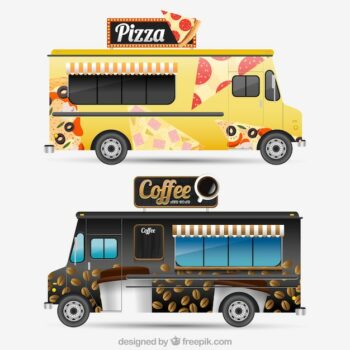 Free Vector | Modern food trucks with realistic desing