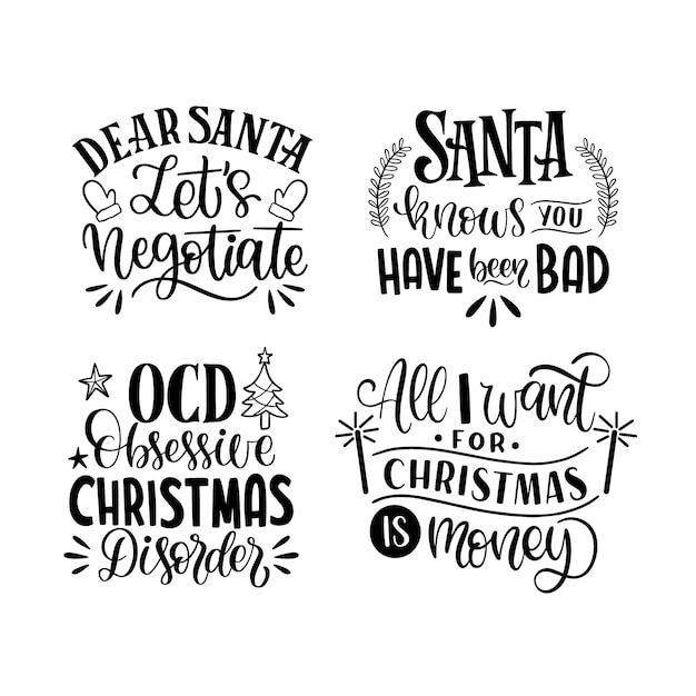 Free Vector | Monochrome funny christmas lettering collection