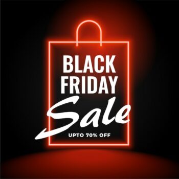 Free Vector | Neon black friday sale background with shopping bag