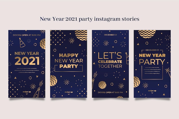 Free Vector | New year 2021 party instagram stories collection