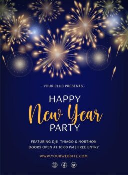 Free Vector | New year party poster template with realistic fireworks
