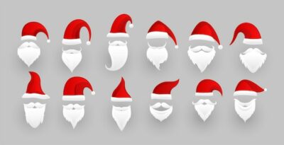 Free Vector | Pack of santa claus hats and beard in different design