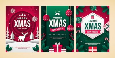 Free Vector | Paper style christmas greeting cards set